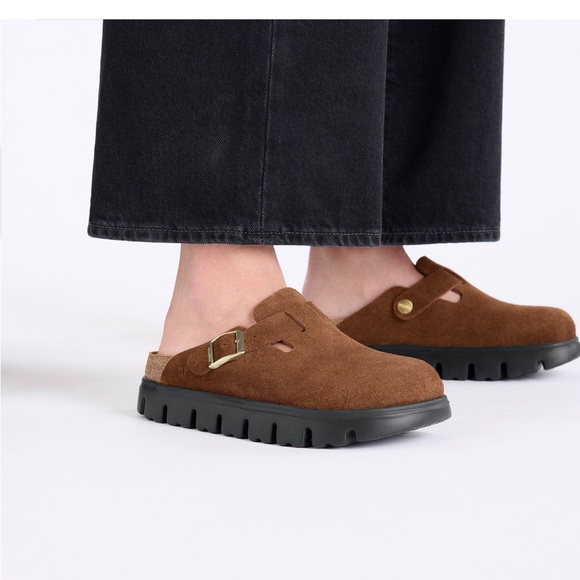 Birkenstock Shoes - Birkenstock Boston Chunky Sole Dark Tea Suede Leather Brown Clogs 41 Womens 10